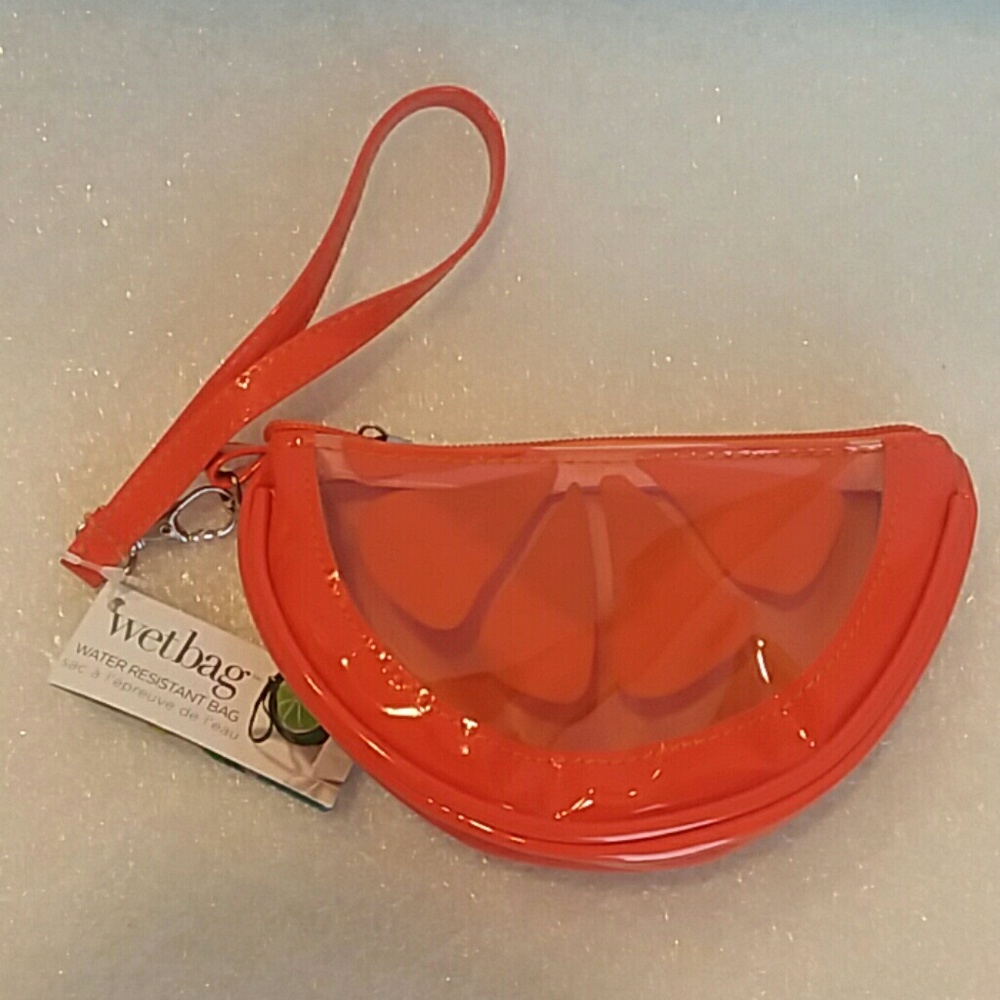 NWT 'WET BAG ' WRISTLET ORANGE SLICE